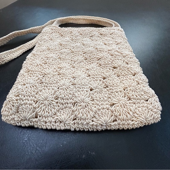 Sonoma Cream Crochet Crossbody/Shoulder Bag 6" Width 7" Height 21" Strap Length - Picture 3 of 15